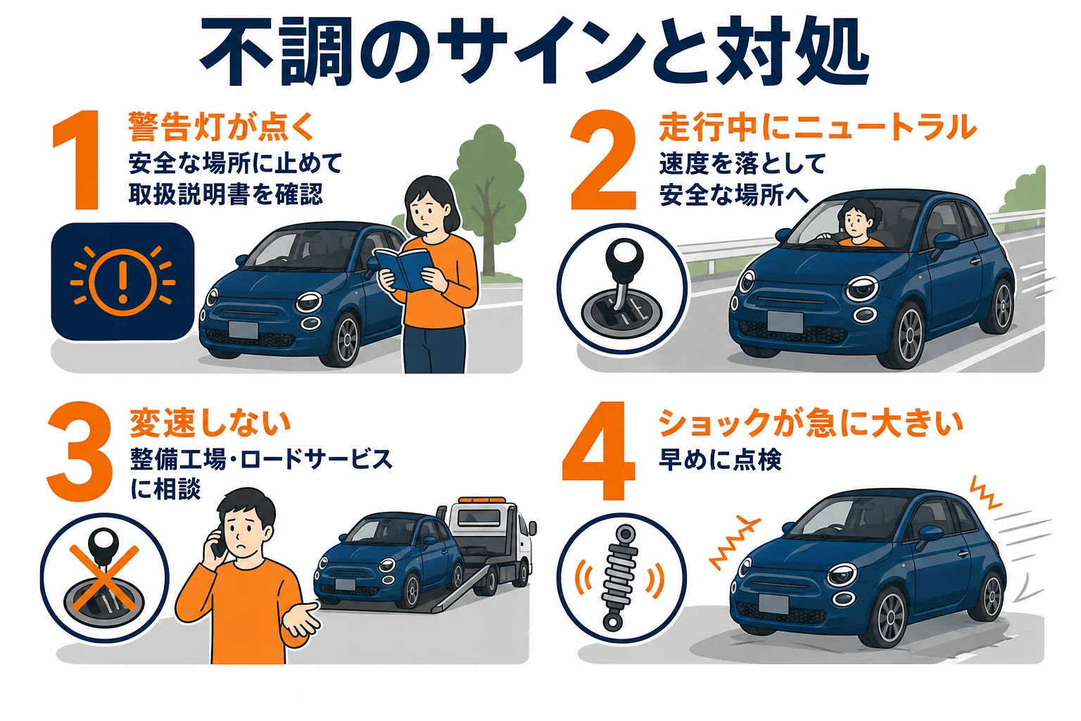 デュアロジックの警告灯や変速しない時の症状と対処の図解