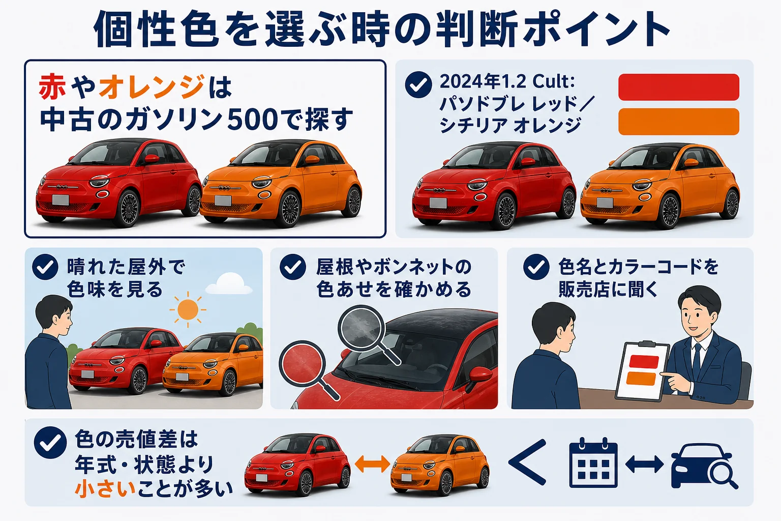 フィアット500の個性色を選ぶ時の判断ポイントの図解