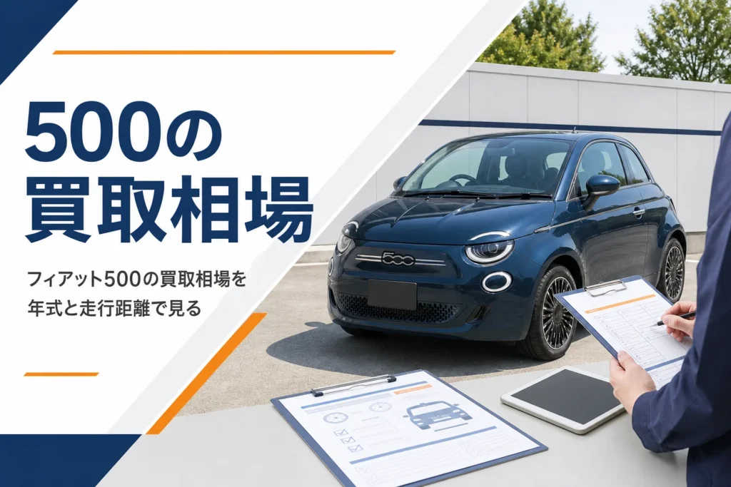 査定シートと一緒に置かれた小さなハッチバック