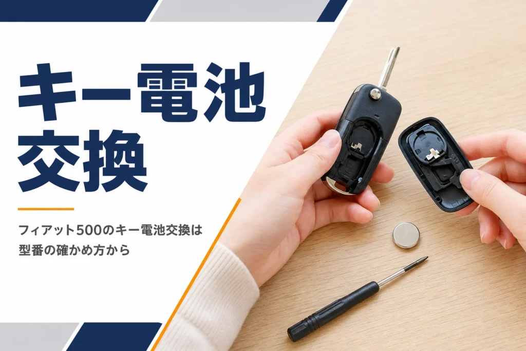フィアット500のキーを開けて電池を交換する手元