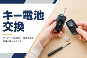 フィアット500のキーを開けて電池を交換する手元