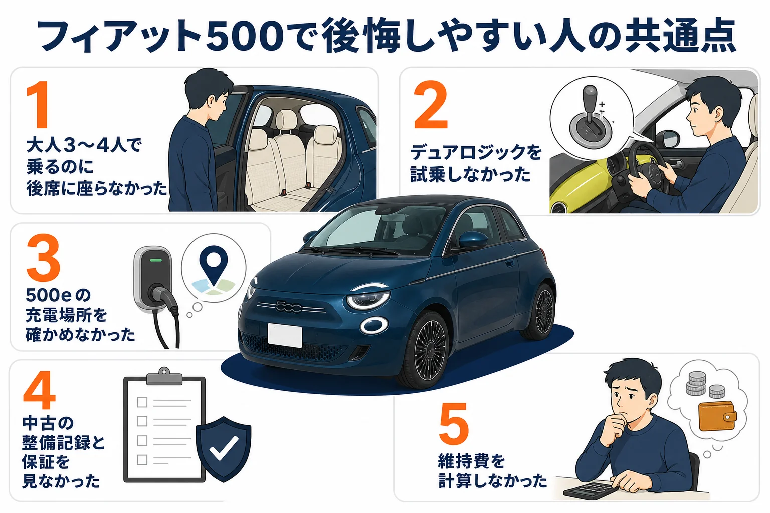 フィアット500で後悔しやすい人の共通点の図解