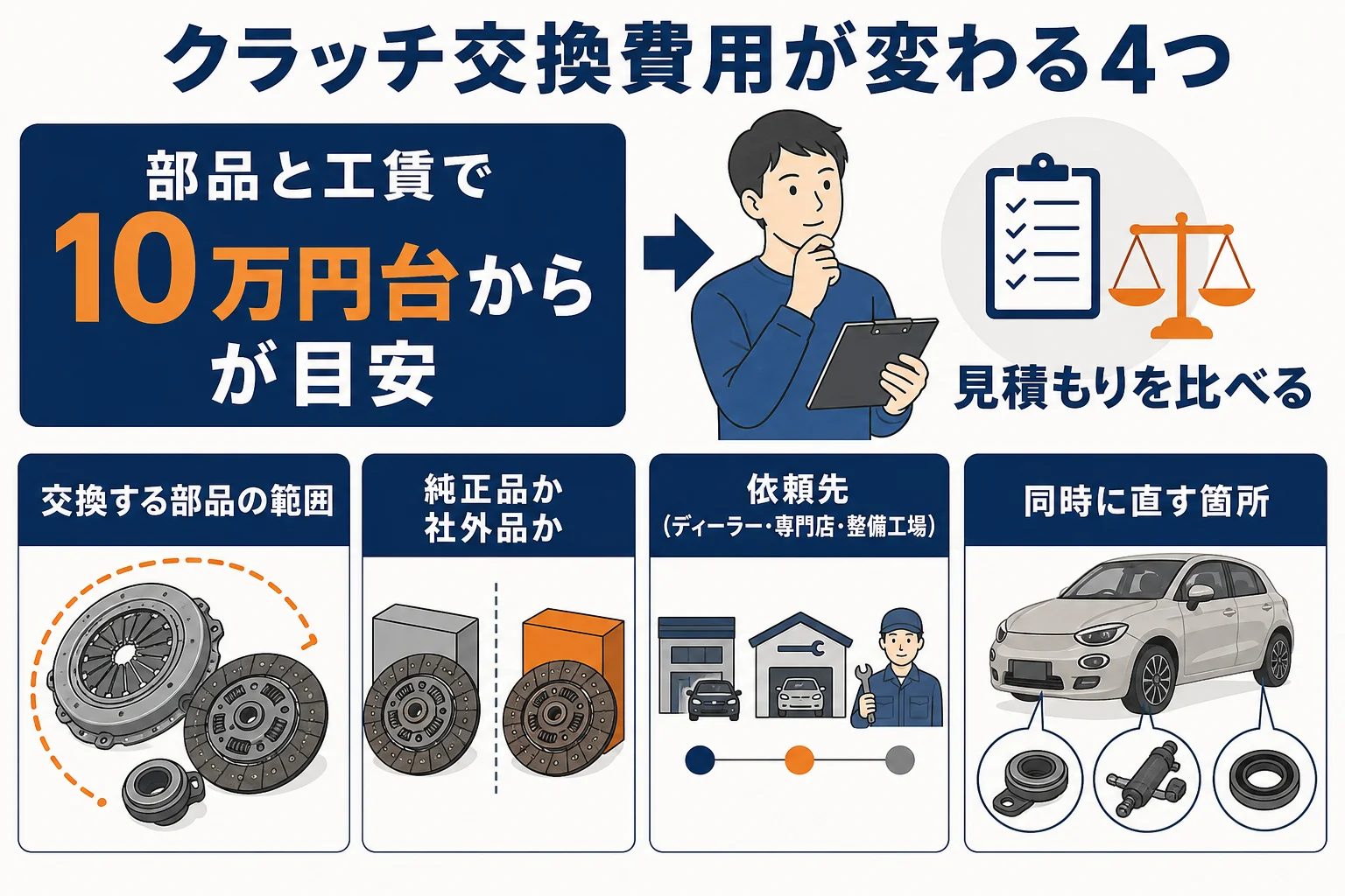 フィアット500のクラッチ交換費用が変わるポイントの図解