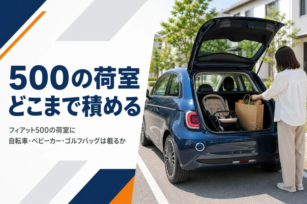 小さな3ドアハッチバックの荷室にベビーカーと買い物袋を積んだ様子