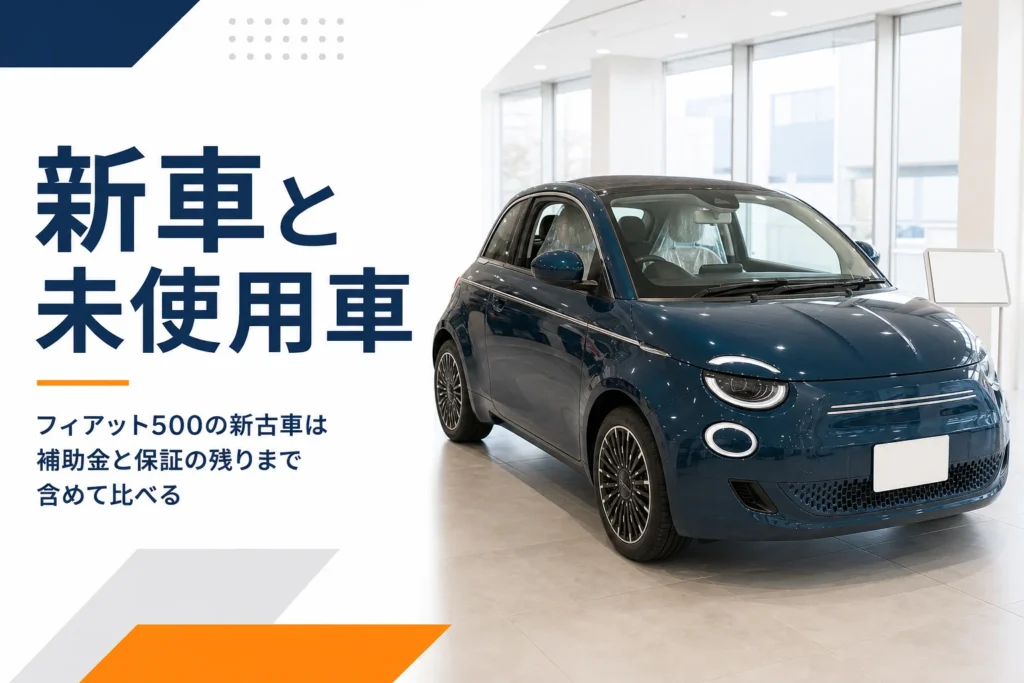 展示場に並ぶ未使用車のフィアット500
