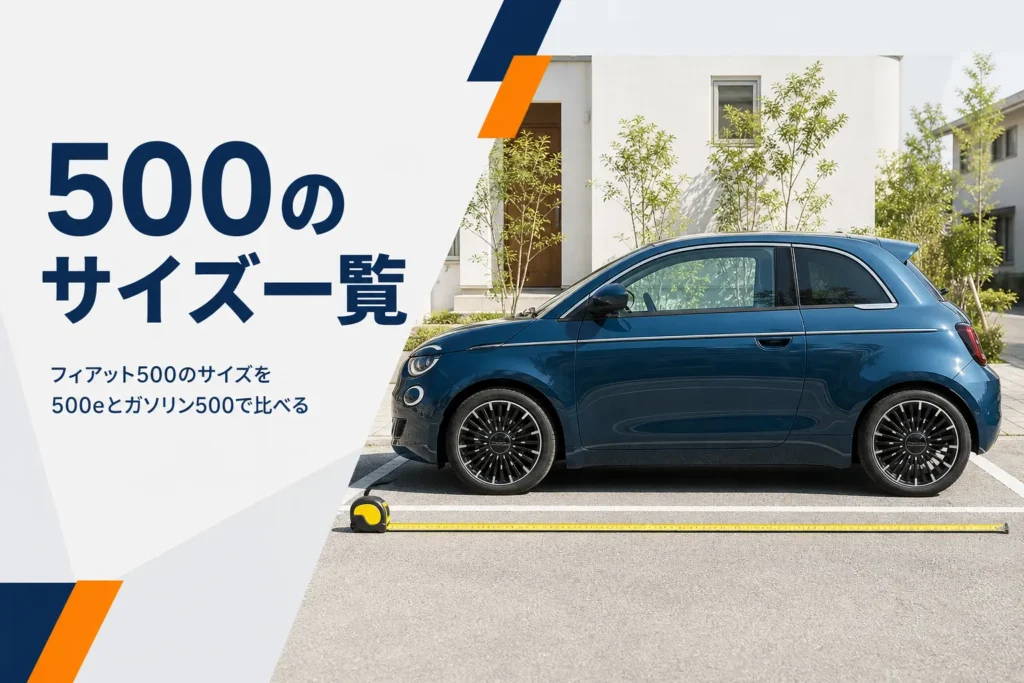 駐車スペースに停まった小さな3ドアハッチバックと寸法を測るメジャー