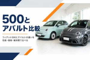 フィアット500とアバルトが並ぶショールーム