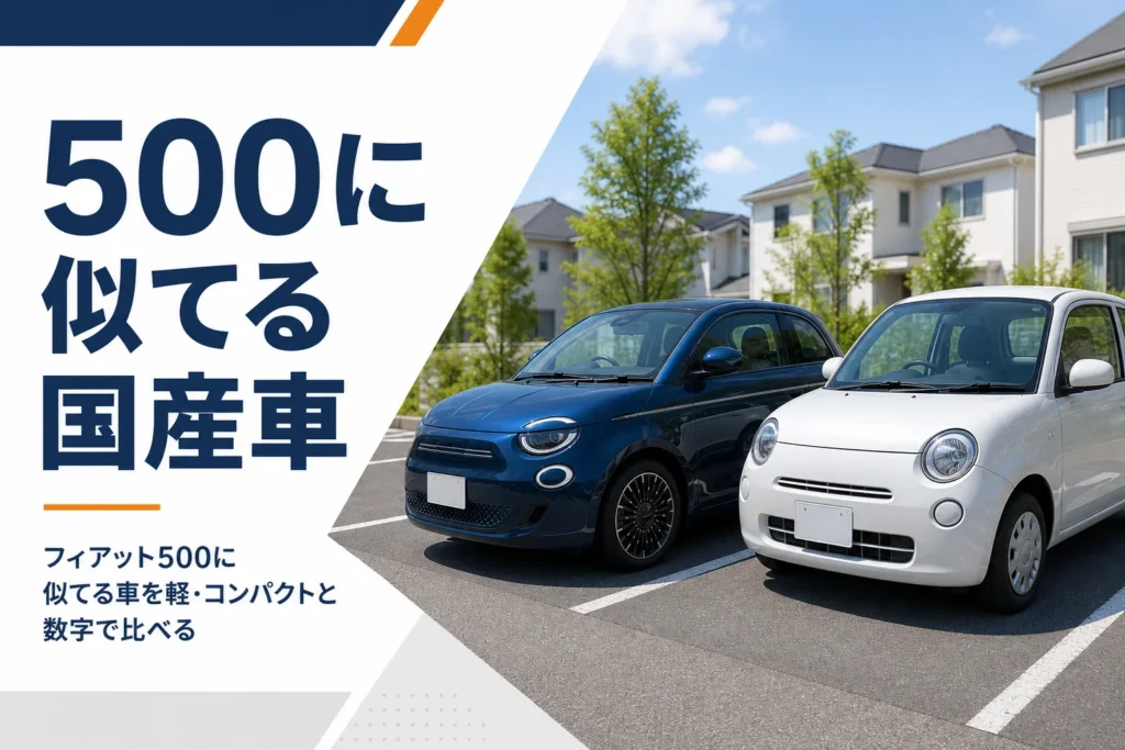 丸目の小さなハッチバックと国産軽自動車が並ぶ駐車場